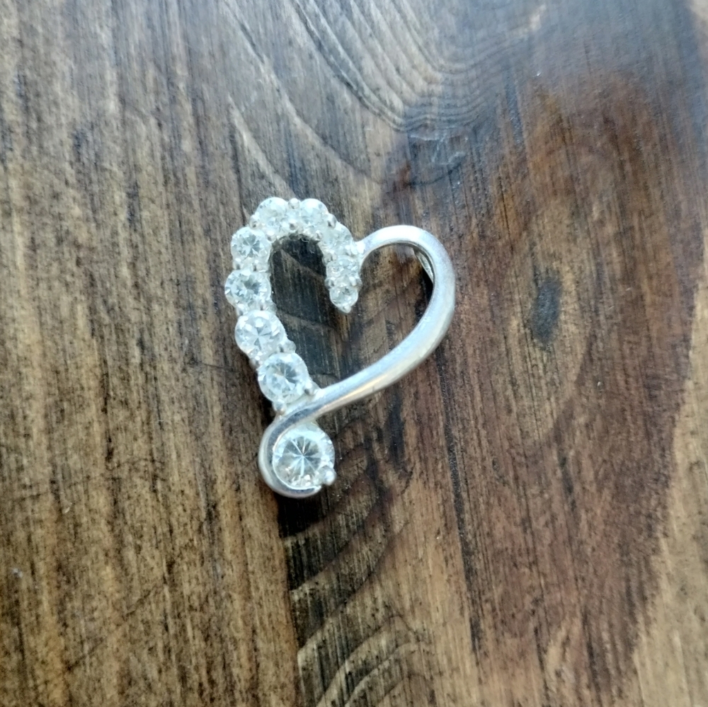 Vintage Sterling Silver, Cubic Zirconia Heart Pendant